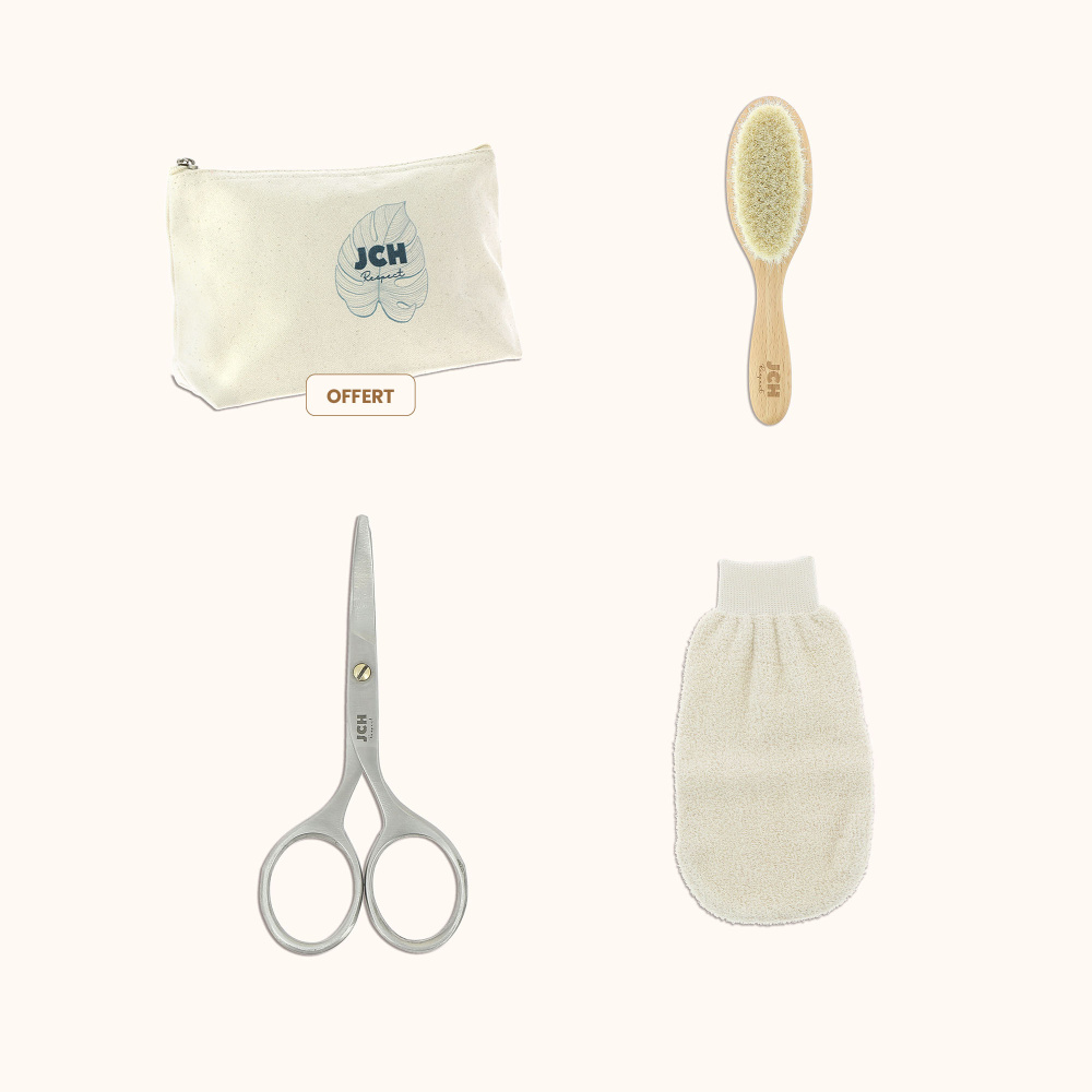 La composition de la trousse du kit pour bébé de la marque JCH Respect.