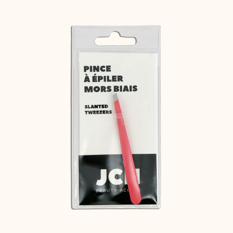 La pince à épiler mors biais touché soft corail BA dans son packaging