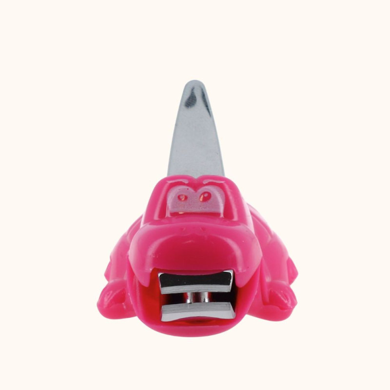 Le coupe-ongle pour bébé rose de chez BA en forme de crocodile vue de face