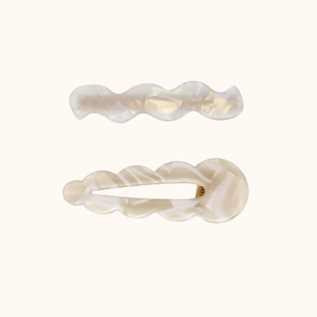 Set de deux barrettes nacrées blanches BA